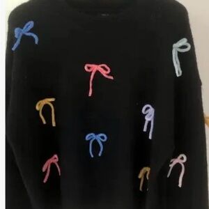 Accessorize Black Sweater with Multicolor Bow Details